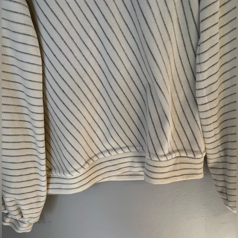 Ganni Women’s Rainbow Metallic Striped Ivory Hawley Velvet Retro Top Sz S